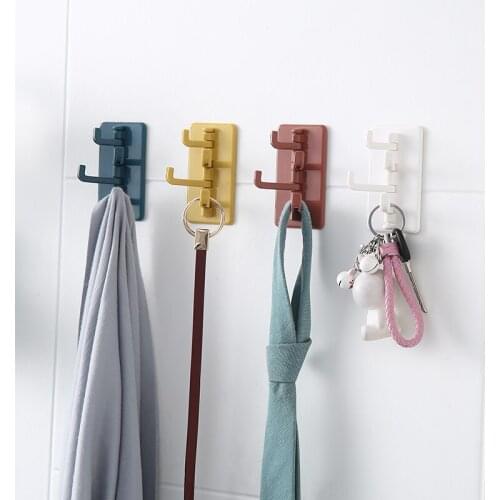 4Pcs Wall Hook Plastic Rotatable Seamless Adhesive Hook Strong Bearing Stick Hook Kitchen Wall Hanger Bathroom Hook Dropshipping
