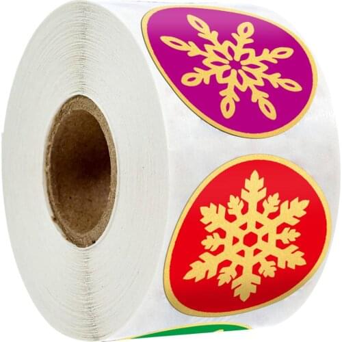 500pcs Snowflake Christmas Stickers Seals Labels 1" Large Round Gold Foil Stamping for Christmas Holiday Cards Gift Envelopes Bo