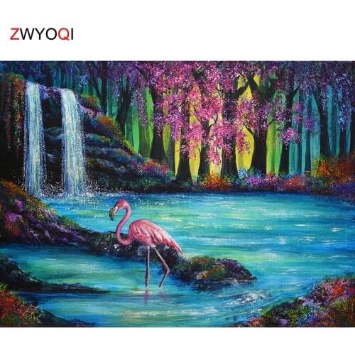 5D DIY Diamond embroidery Cross stitch Full Square Diamond painting Red-crowned crane Waterfall flower Full Round Diamond mosaic