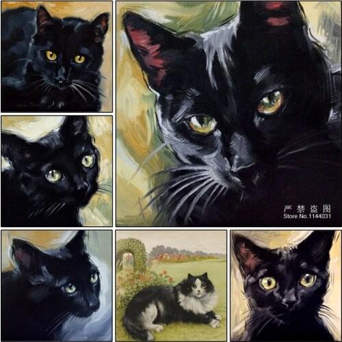 Animal Diamond Embroidery Black Cat Pattern DIY 5D Diamond Painting Needlework Cross Stitch Full Rhinestones Mosaics Painting