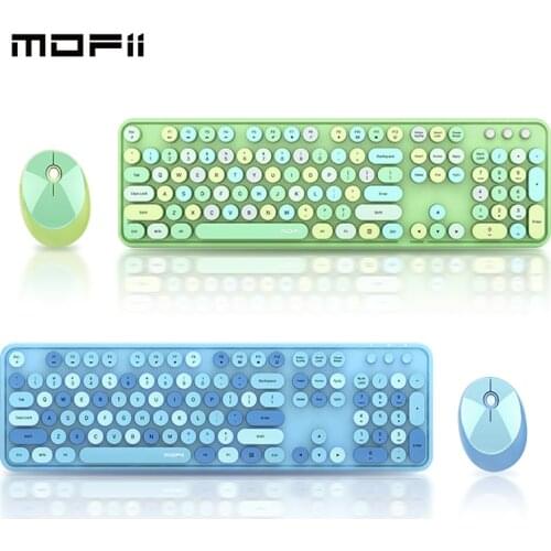 Mofii Wireless Keyboard and Mouse Combo Multimedia Multicolor Round keycaps Computer Keyboard and Mouse Set for Girl Gaming PC