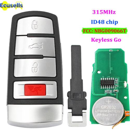 Keyless Go Remote Car Key Fob 4 Buttons 315MHz ID48 for VW Volkswagen Passat 2009 2010 2011 2012 2013 CC 2009-2015 NBG009066T