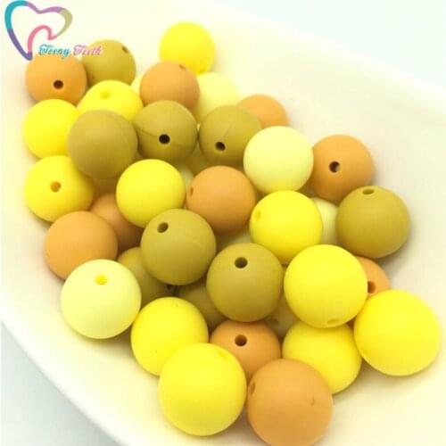 Teeny Teeth 40 PCS 12 MM Yellow Shadows Colors Combo Silicone Teething Beads Safe Food Grade Teething Round Beads Mustard Mango