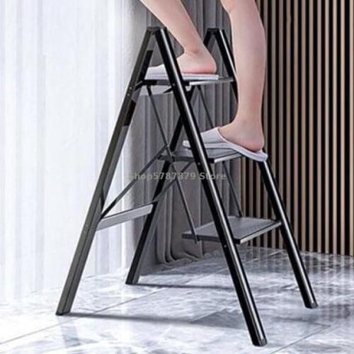 Household Portable Multi-functional Folding Ladder Thickened Aluminum Herringbone Ladder Shelf Three Or Four Step Small B