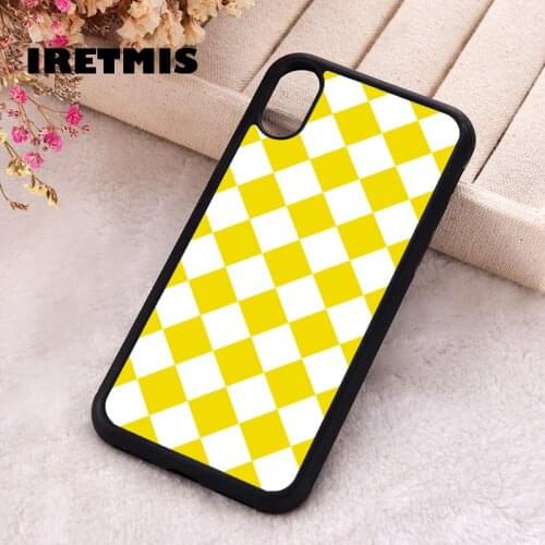Iretmis 5 5S SE 2020 phone cover cases for iphone 6 6S 7 8 Plus X Xs Max XR 11 12 Mini Pro Soft Silicone TPU Yellow Checkers