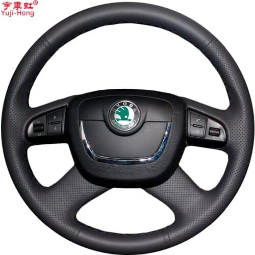 Yuji-Hong Artificial Leather Car Steering Covers Case for SKODA Octavia Superb 2010-2012 Hand-stitched Cover