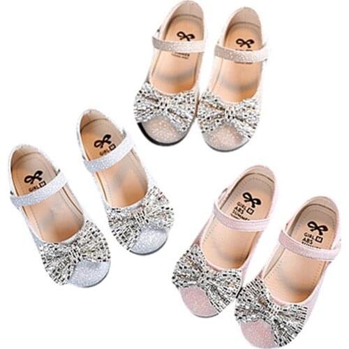 Kid Infant Baby Princess Shoes, Girls Rhinestones Bowknot Walking Shoes Footwear for Spring Summer Fall, Pink/Golden/Silver