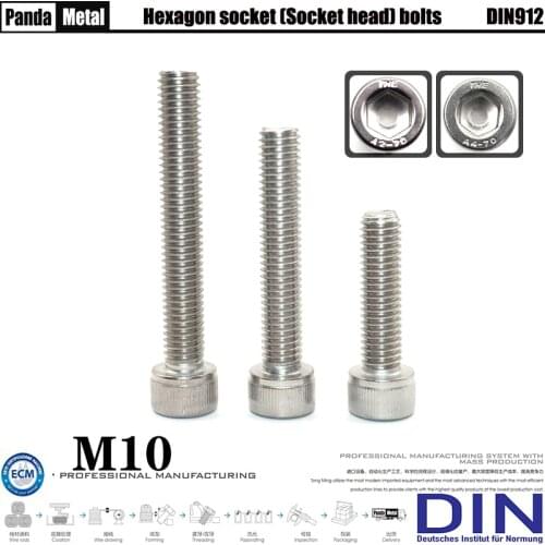 DIN912 diameter M10 cylindrical head hexagon bolts German socket head screws 304/316 stainless steel A2-70/A4-70
