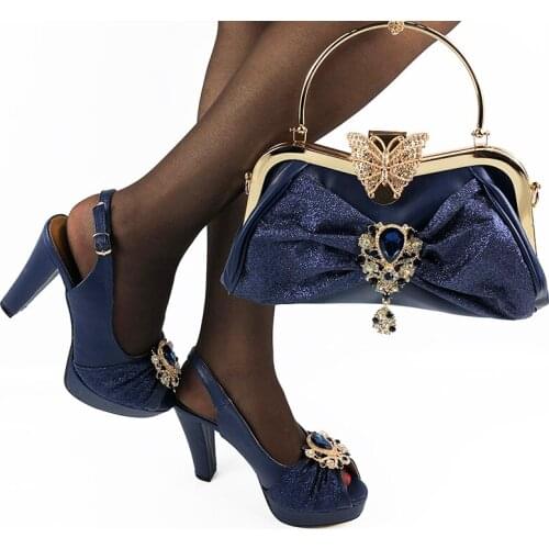 Doershow African new coming Italian Shoes And Bag Sets For Evening Party With Stones d.BLUE Italian Handbags Match Bags!SDA1-2