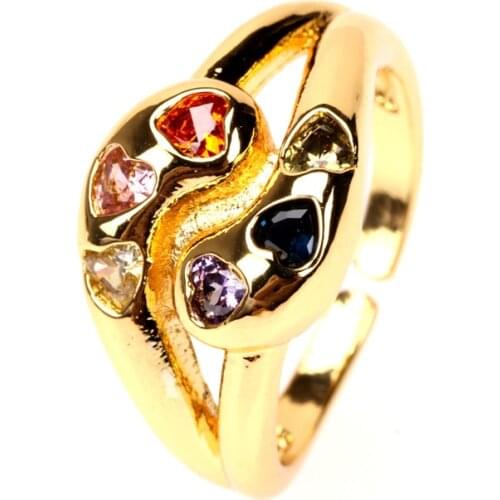 EYIKA Creative Design Geometric Heart Round Square Rainbow Color Zircon Chunky Rings Open Adjustable Women Statement Jewelry