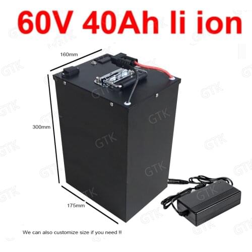 GTK 60v 40ah lithium battery li ion battery pack with BMS for 3000w e-bike scooter bicycle motorcycle vehicle + 5A charger