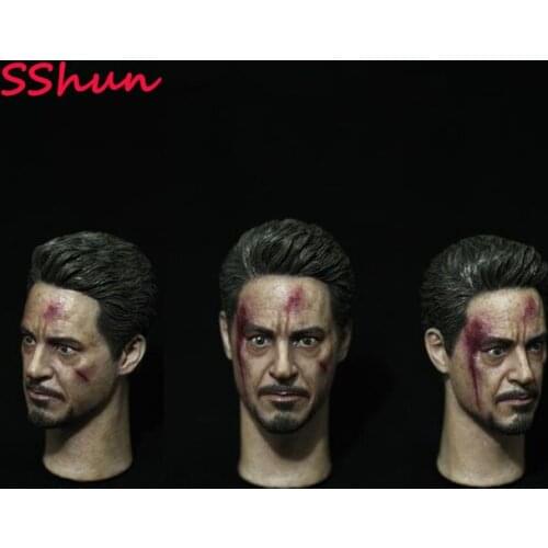 HK0011/6 Scale Male European/ American Male Head Sculpture Tony Injured Version Model Toys For 12'' Action Figure Body DIY