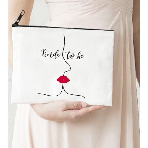 Personalized Pouch Bride Makeup Bags Cosmetic Bags Bridesmaid Proposal Gift Day of Mother Canvas Storage Bag Cute