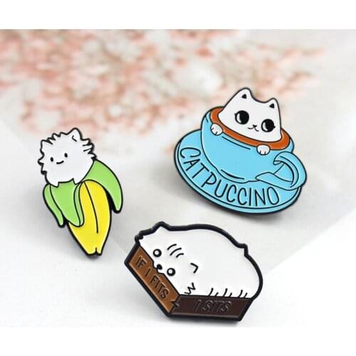 Coffee cup cat Corn leaf cat Boxed cat Personality Animal Brooch Suitable for Pet Shop Kids Coffee Shop Clothes Badge Jewelry