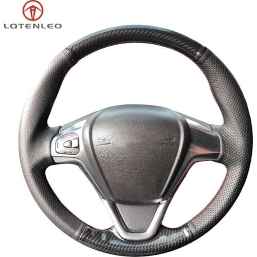 LQTENLEO Carbon Fiber Black Leather Car Steering Wheel Cover For Ford Fiesta 2008-2016 Figo Ecosport 2013-2017 B-Max 2011-2019