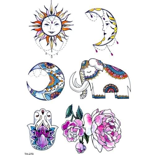 Cute Sun Moon Elephant Waterproof Temporary Tattoo Sticker Body Art Sticker Tatoo Men Tattoo sleeve kids Tatuajes Temporales