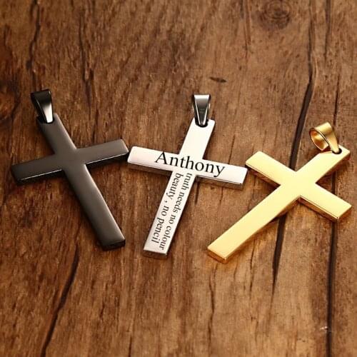 Custom Fashion Titanium Cross Necklace for Women Men Stainless Steel Prayer Choker Personalized Engrave Name Date Jewelry