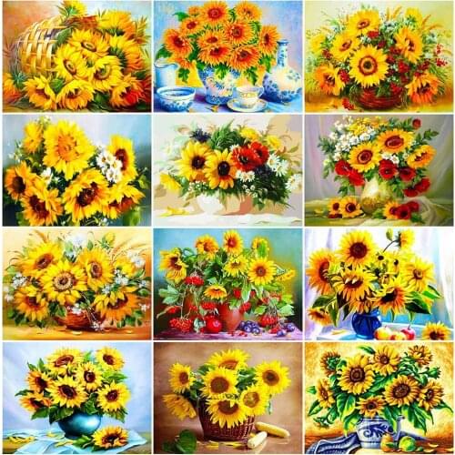 MomoArt 5D DIY Diamond Embroidery Sunflower Full Square Diamond Painting Flower Cross Stitch Mosaic Wall Art Decorations