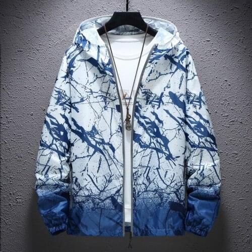 2021 Ultra-light Mens Summer Hood Jacket Thin Windbreaker UV-Protection Printed Casual Jacket Reflective Zipper Coat