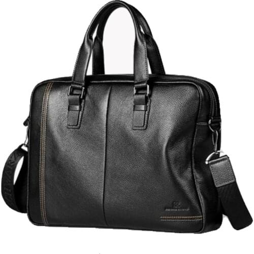 Mens leather handbags Mens business first-layer leather computer bags Brand mens genuine business bags