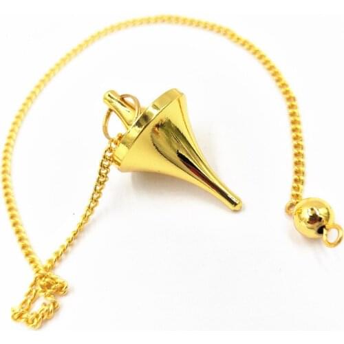 Men Pendant Copper Pendulums For Dowsing Healing Pyramid Reiki Symbols Gold Charms Chakra Amulet Fashionable With Chain
