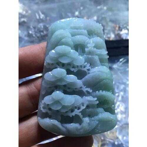 Natural Myanmar jade A HandCarved landscape green jade pendant jade necklace pendants jewelry jade necklaces woman