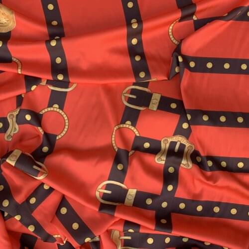 145cm*100cm red bottom big chain stretch satin fabric digital printing sewing skirt pants shirt custom satin new designer fabric