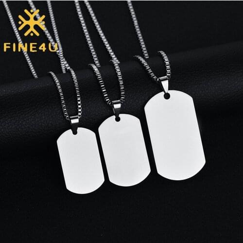 FINE4U N529 Stainless Steel Dog Tag Pendant Necklace For Men Women Child Military Army Style Jewelry
