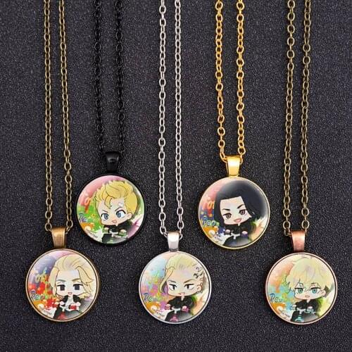 Cute Kawaii Tokyo Revengers Figure Glass Dome Cabochon Pendant Necklace For Women Men Boys Girls Anime Jewelry Accessories