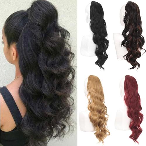 Ponytail Hairpiece clip in Hair extensions long Wavy Hair tails wigs for women Black brown blonde red grils updo natural curl