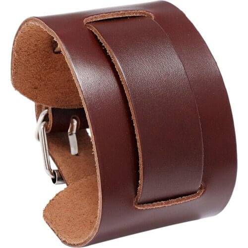 Simple Jewelry Genuine Leather Bracelet Black Brown Color Wide Cuff Wristband Bangle Jewelry Accessories Gift Men Women