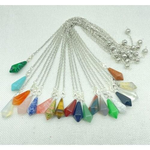 Reiki Healing Pendulum For Dowsing Natural Stone Quartz Crystal Lapis Meditation Hexagonal Charm Pendule Divination Pendant 1Pc