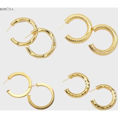 BOROSA Minimalist Gold Round Circle Loop Earrings for Girls Fashion Metal Geometric Earrings Wholesale Jewelry Accessories PJ458