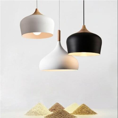 Nordic solid wood restaurant single head Pendant Lights modern minimalist iron lamp creative personality wooden lamp