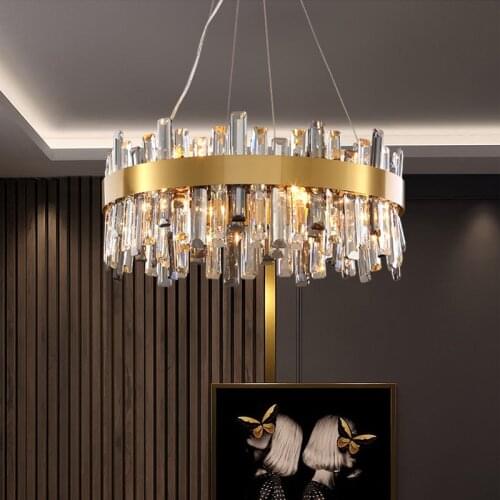 FKL Modern Round Gold Crystal Chandelier Light Luxury Living Room Lamp Designer Retro Bedroom Study Restaurant Indoor Fixtures