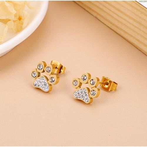 Stainless Steel Fashion Charm Dog Footprints Earring Inlaid Zircon For Jewelry Cheap Wholesale