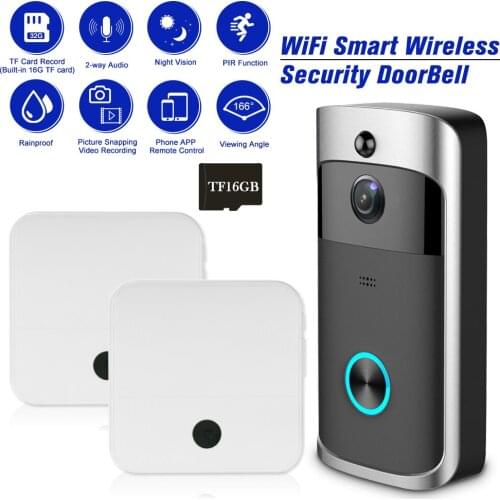 WiFi Smart Wireless Security DoorBell 720P Visual Intercom Recording Video Door Night Vision Built-in 16G TF Card with Doorbell