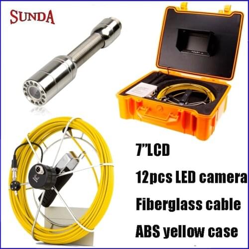 WOPSON 30M Wall Sewer Inspection Camera System,Industrial Pipe Car Video Inspection camera 7inch LCD Fiberglass rod cable DC12V