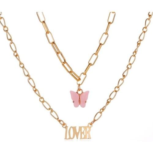 YWZIXLN Boho Bijoux Femme Multi-layer Butterfly &Alphabet Pendant Fashion Necklaces Jewelry For Women Elegant Accessories N080