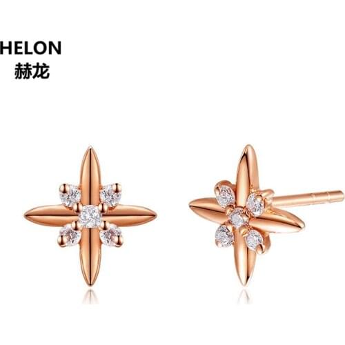 Solid 14k Rose Gold Natural Diamonds Stud Earrings for Women Engagement Wedding Party Fine Jewelry Earrings