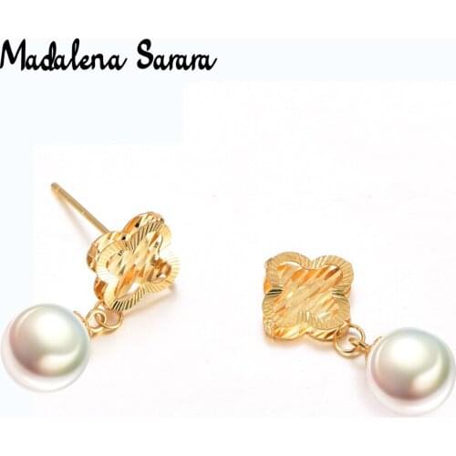 MADALENA SARARA Natural White Freshwater Pearl AAA High Quality Pearl earrings 18k Gold Earrings Stud Luxury Women Jewelry