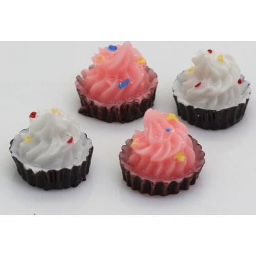 100/50pcs Simulation Re-ment 3D Cupcakes Cream Strawberry Flat Bottom Resin Charms For Dollhouse Miniature Food DIY Doll House