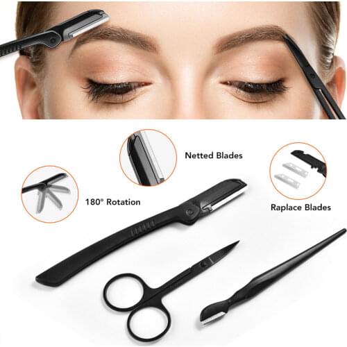 12Pcs Eyebrow Trimmer Eyebrow Razor Kit Eyebrow Scissors Eyebrow Comb Razor For Face Tweezers Eyelash Eyelash Brush Trimmer