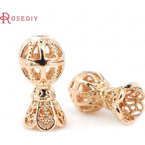 6PCS 8x15MM 24K Champagne Gold Color Plated Brass Hollow Beads with Tassel Caps Necklace Connector High Quality Accessories