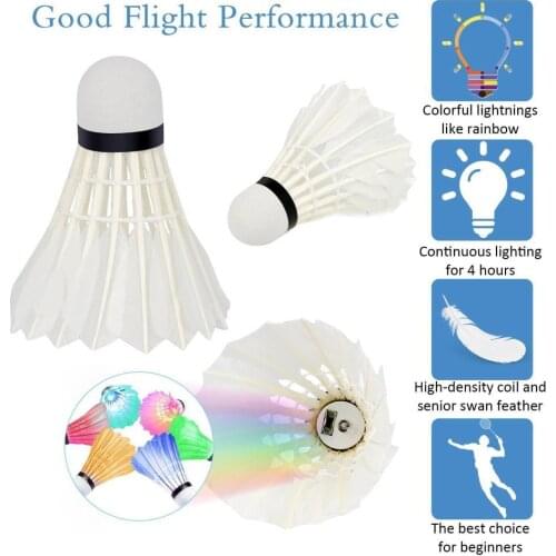 7Pcs LED Glowing Light Up Badminton Set Shuttlecock Birdies Night Lighting Ball Shuttlecocks Color Lighting Balls Outdoor Sports