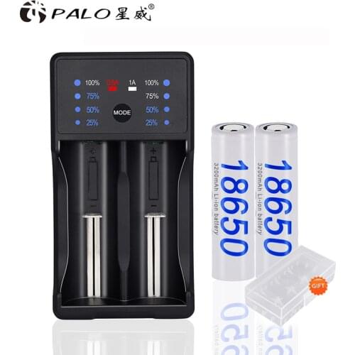 PALO 18650 battery 3200mah 3.7v 18650 rechargeable battery with USB charger for 3.7v lithium battery 14500 18500 18650