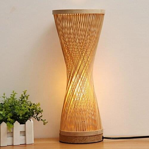 Bamboo Wicker Rattan Spire Vase Table Lamp Fixture Creative Rustic Korean Asian Japanese Style Desk Light Abajur Bedroom Bedside