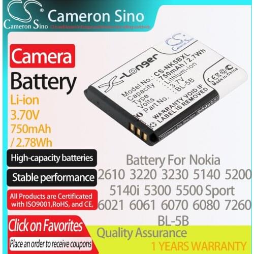 CameronSino Battery for Nokia 2610 3220 3230 5140 5140i 5200 5300 5500 5500 Sport 60206021 N80 fits iSpan BTA002 camera battery