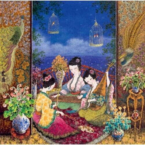 Free shipping Chinese classical music women scenery oil painting canvas painting prints on canvas wall art decoration picture