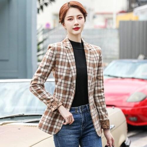 High Quality Fabric Autumn Winter Blazers Jackets Coat OL Styles Elegant Plaid Office Ladies Professional Outwear Tops Blaser